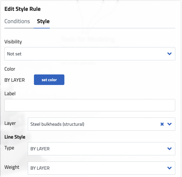 Style rule editor with integrated layer support