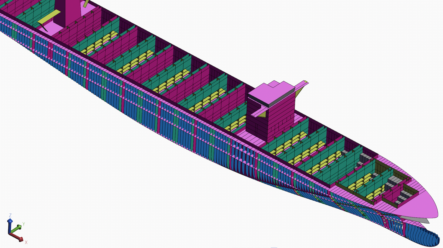 A hull structure of the container vessel in Naval Architect