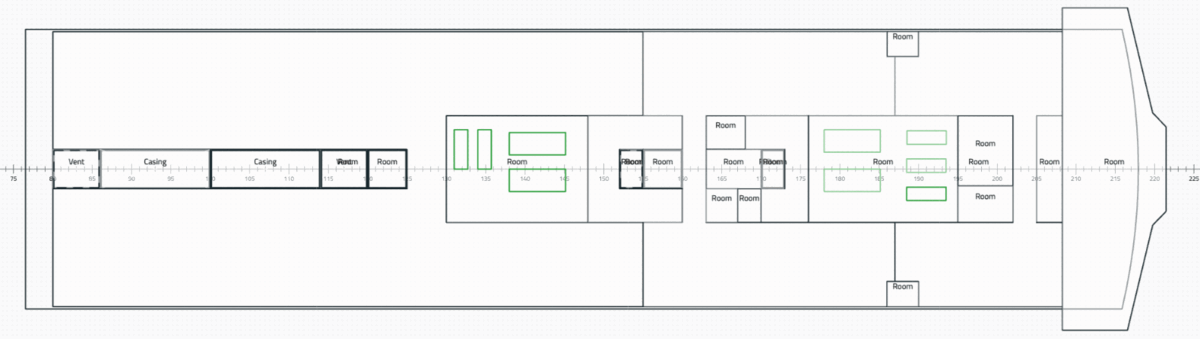 A deck plan in Naval Architect with changing stylesheet